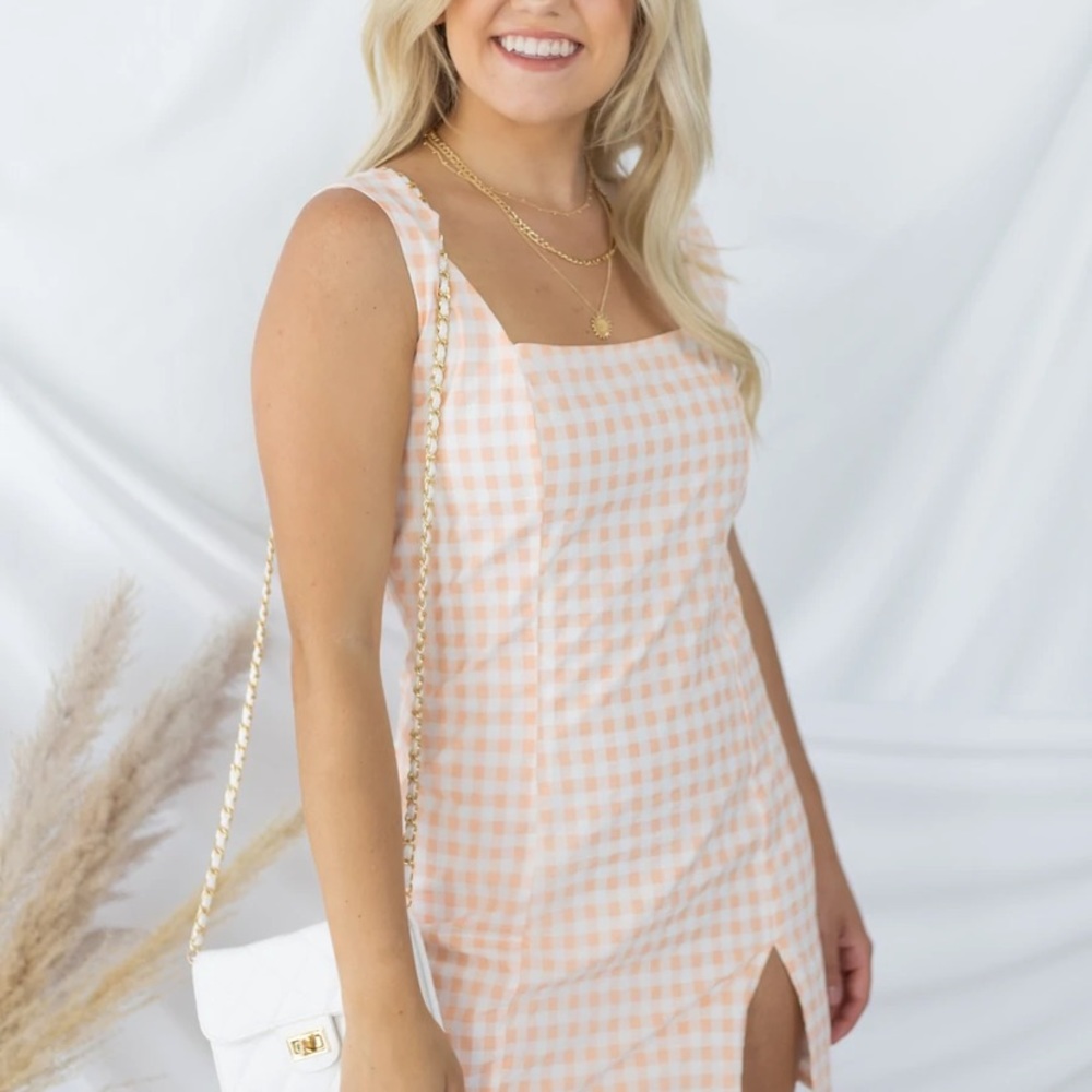 Peach gingham dress
